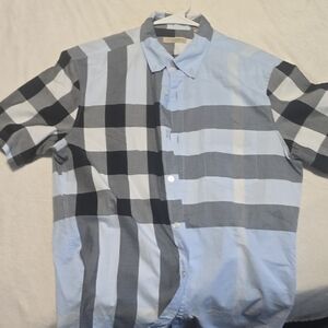 Burberry Blue and Black Checkered Casual Shirt